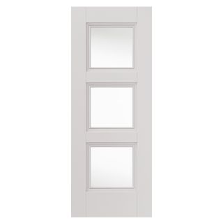 JB Kind Catton White Primed 3 Panel Clear Glazed Interior Door