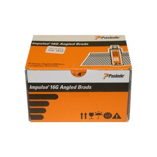 Paslode IM65A F16 Angled Brad Nails & 2 Fuel Cell Pack - Box of 2,000