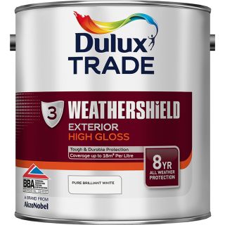 Dulux Trade Weathershield Exterior High Gloss Pure Brilliant White Paint 2.5L