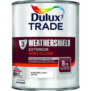 Dulux Trade Weathershield Quick Dry Exterior High Gloss Pure Brilliant White Paint 1L